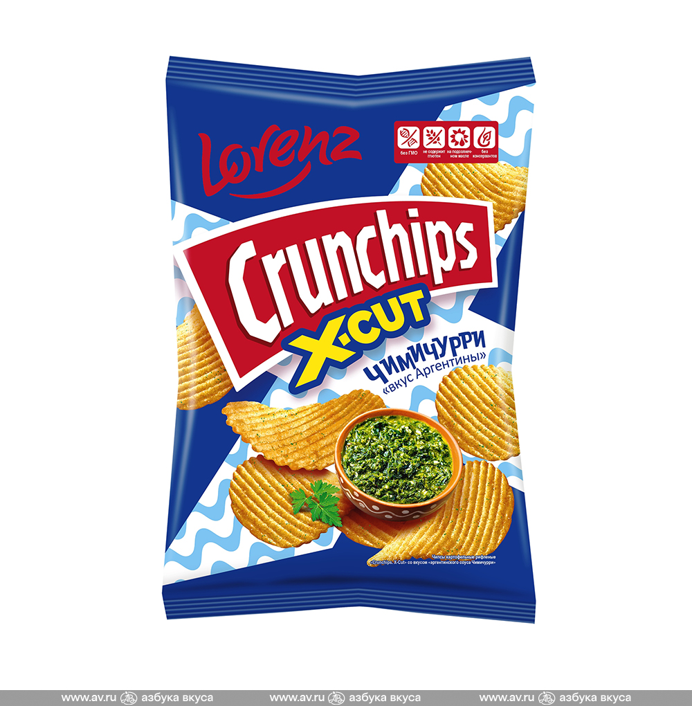 Изображение товара Чипсы картофельные Crunchips X-Cut со вкусом аргентинского соуса Чимичурри рифлёные, Lorenz, 70 г, Россия Изображение товара Чипсы картофельные Crunchips X-Cut со вкусом аргентинского соуса Чимичурри рифлёные, Lorenz, 70 г, Россия
