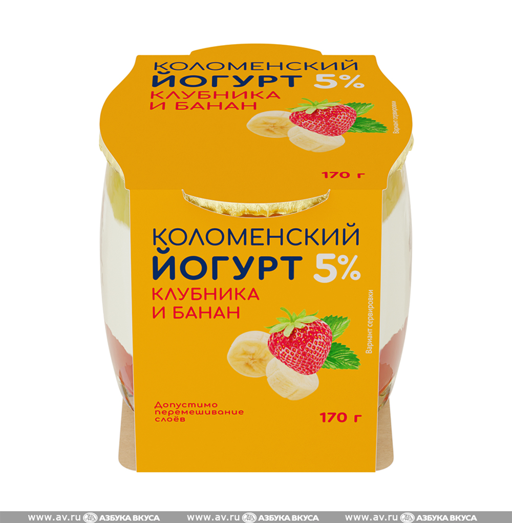 Изображение товара Йогурт «Клубника-банан» 5%, «Коломенский», 170 г, Россия, БЗМЖ