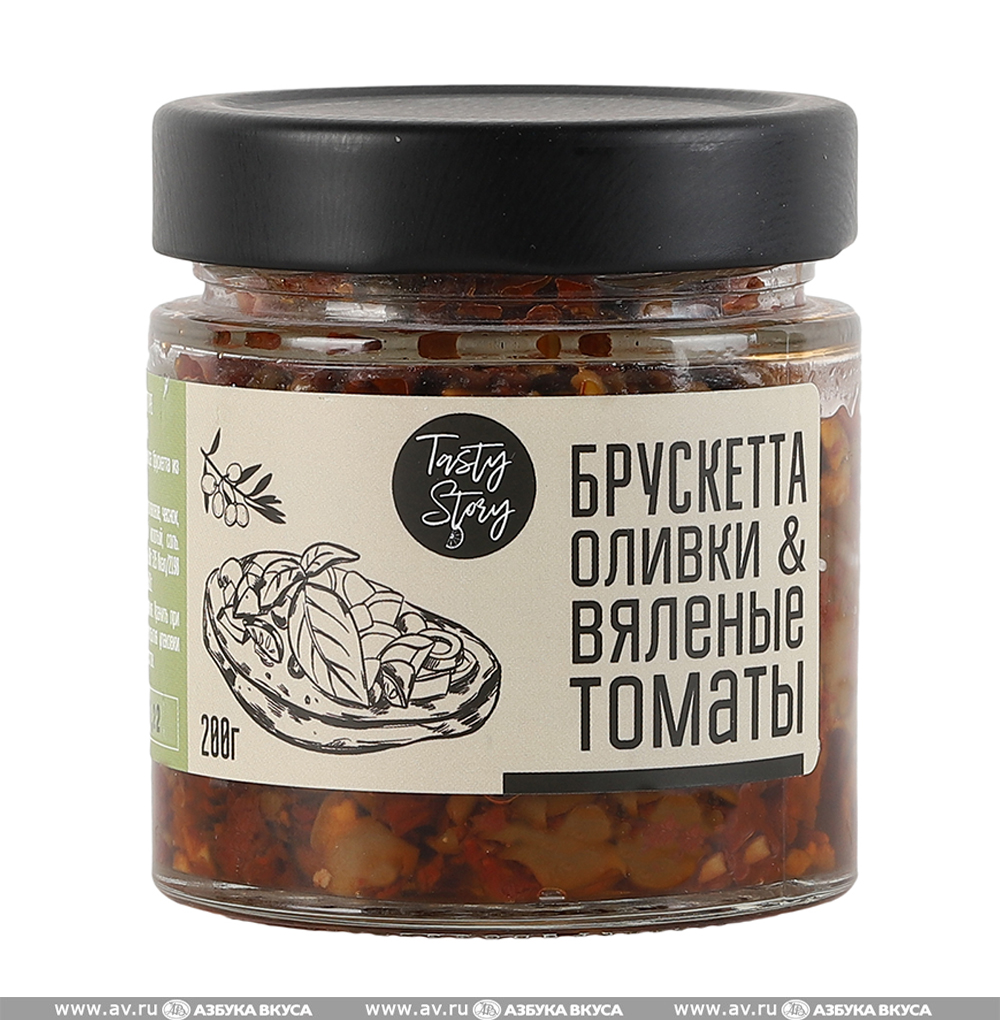 Изображение товара Брускетта из зеленых оливок и вяленых томатов, Tasty Story, 200 г, Россия Изображение товара Брускетта из зеленых оливок и вяленых томатов, Tasty Story, 200 г, Россия