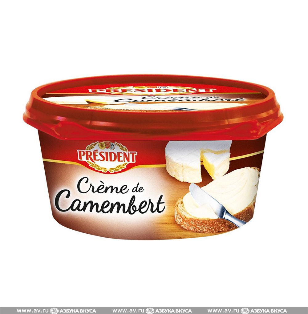 Изображение товара Сыр плавленый Creme de camembert 50%, «President», Россия БЗМЖ Изображение товара Сыр плавленый Creme de camembert 50%, «President», Россия БЗМЖ