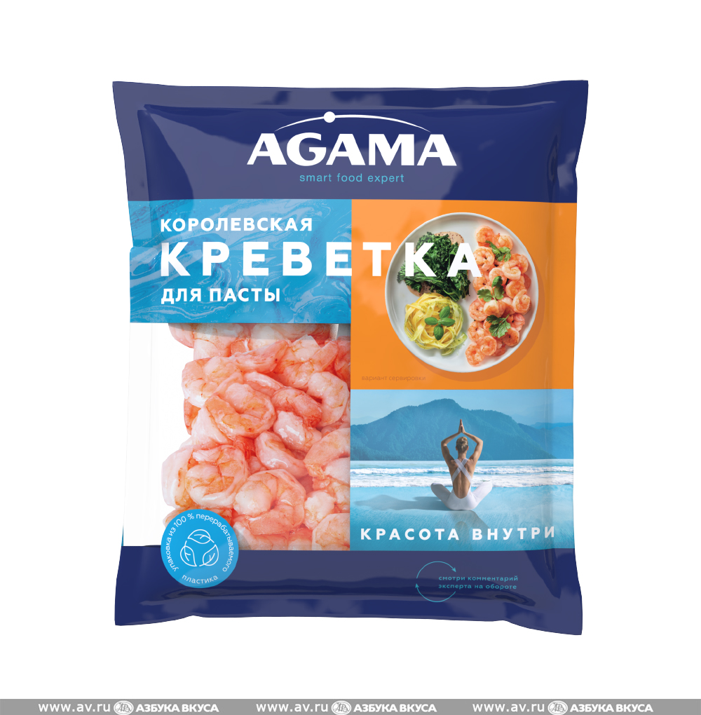 Изображение товара Креветка королевская варёно-мороженая очищенная для пасты 50/70, Agama, 300 г, Россия Изображение товара Креветка королевская варёно-мороженая очищенная для пасты 50/70, Agama, 300 г, Россия