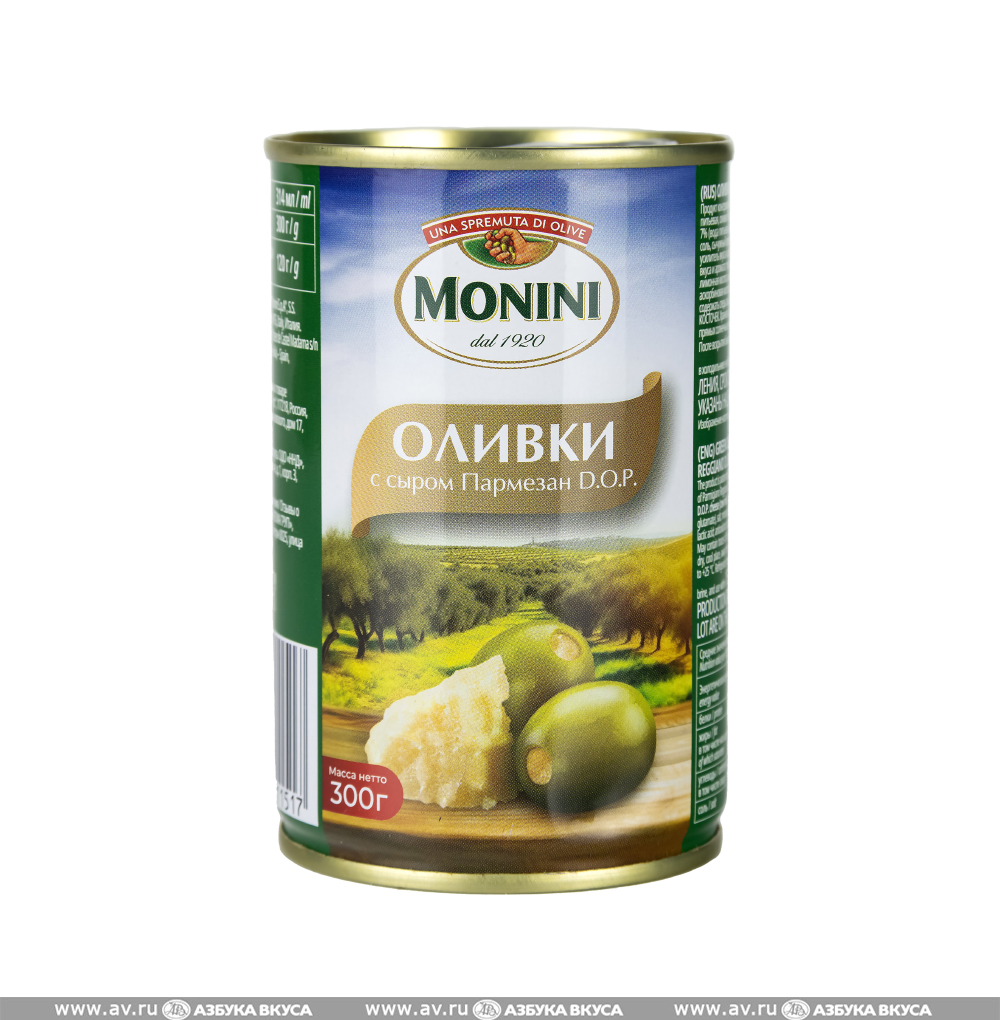 Изображение товара Оливки зелёные с сыром Пармезан, Monini, 300 г, Италия