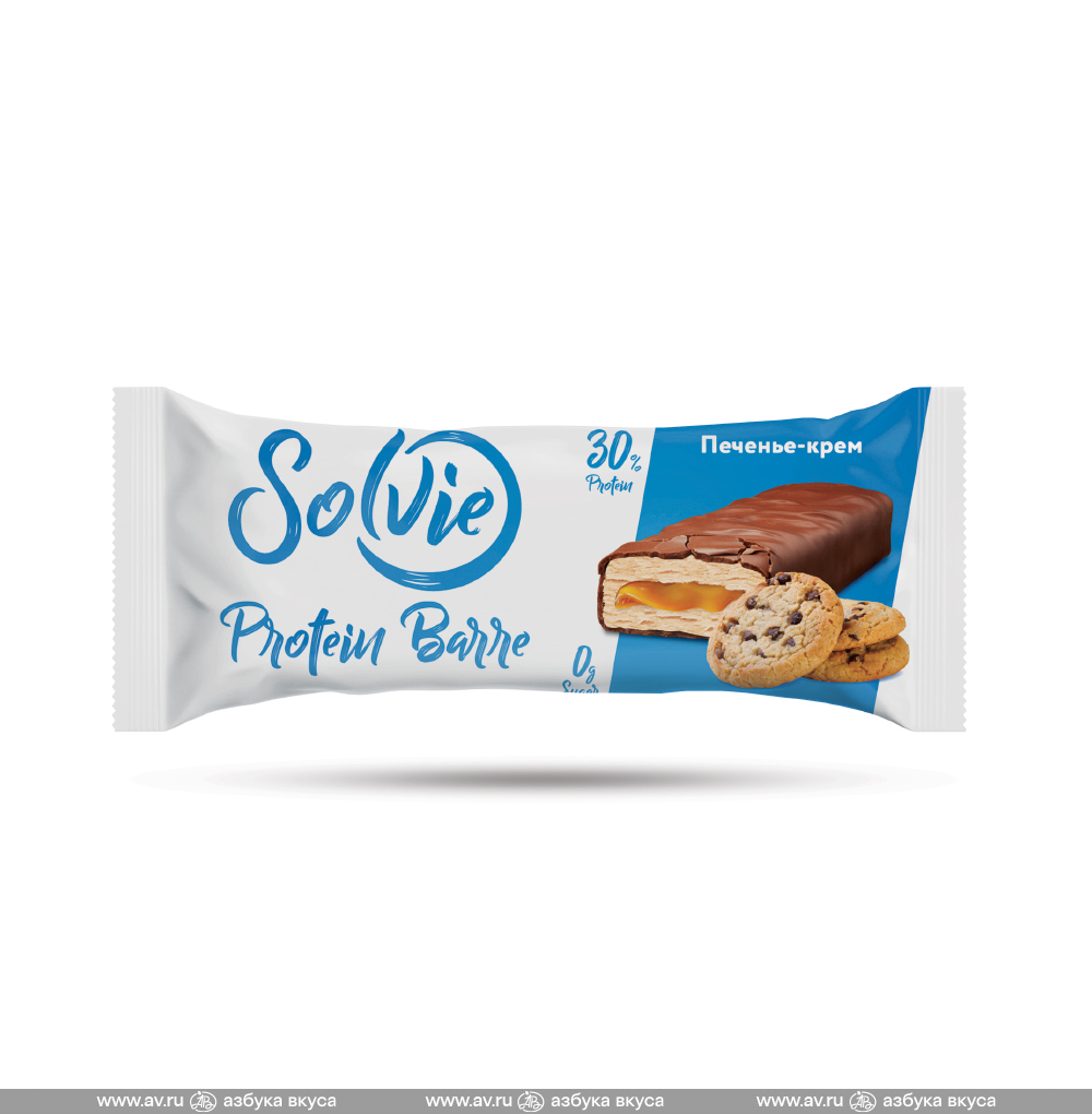 Изображение товара Батончик протеиновый Protein Barre глазированный Печенье-крем (без сахара), Solvie, 50 г, Россия