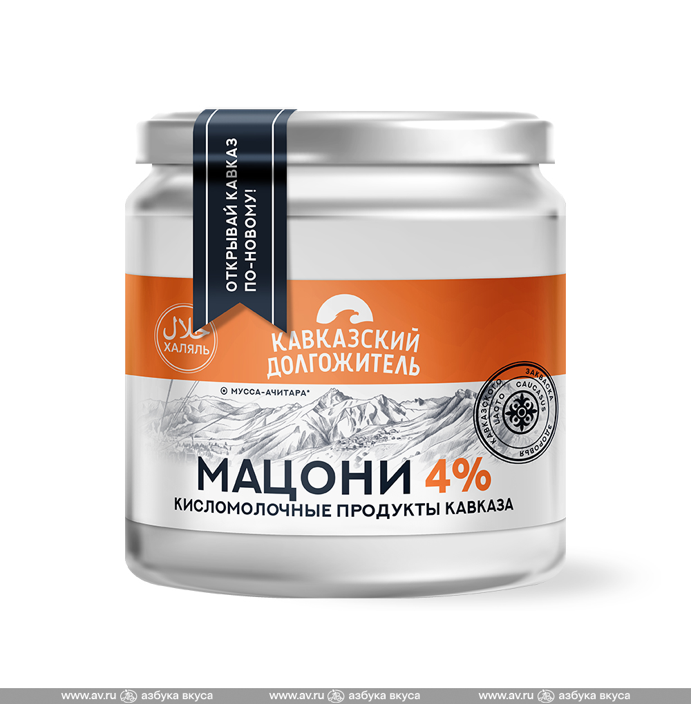 Изображение товара Мацони высокобелковое 4%, «Кавказский долгожитель», 400 г, Россия, БЗМЖ