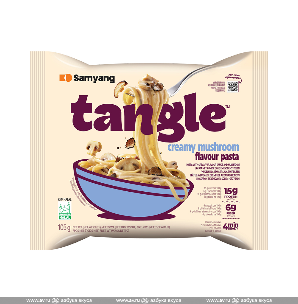 Изображение товара Лапша быстрого приготовления Tangle паста с грибами в сливочном соусе, Samyang, 105 г, Республика Корея Изображение товара Лапша быстрого приготовления Tangle паста с грибами в сливочном соусе, Samyang, 105 г, Республика Корея