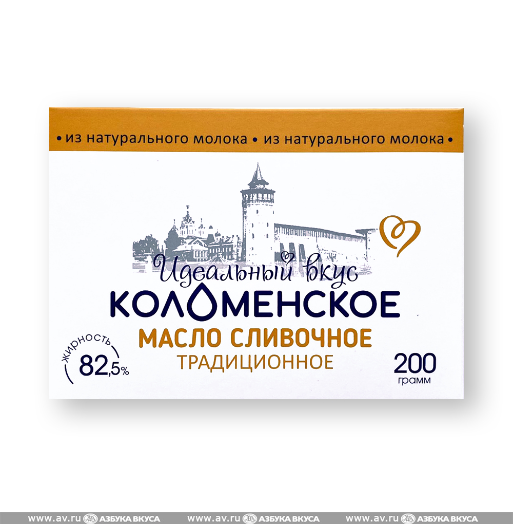 Изображение товара Масло сливочное традиционное 82.5%, «Коломенское», 200 г, Россия