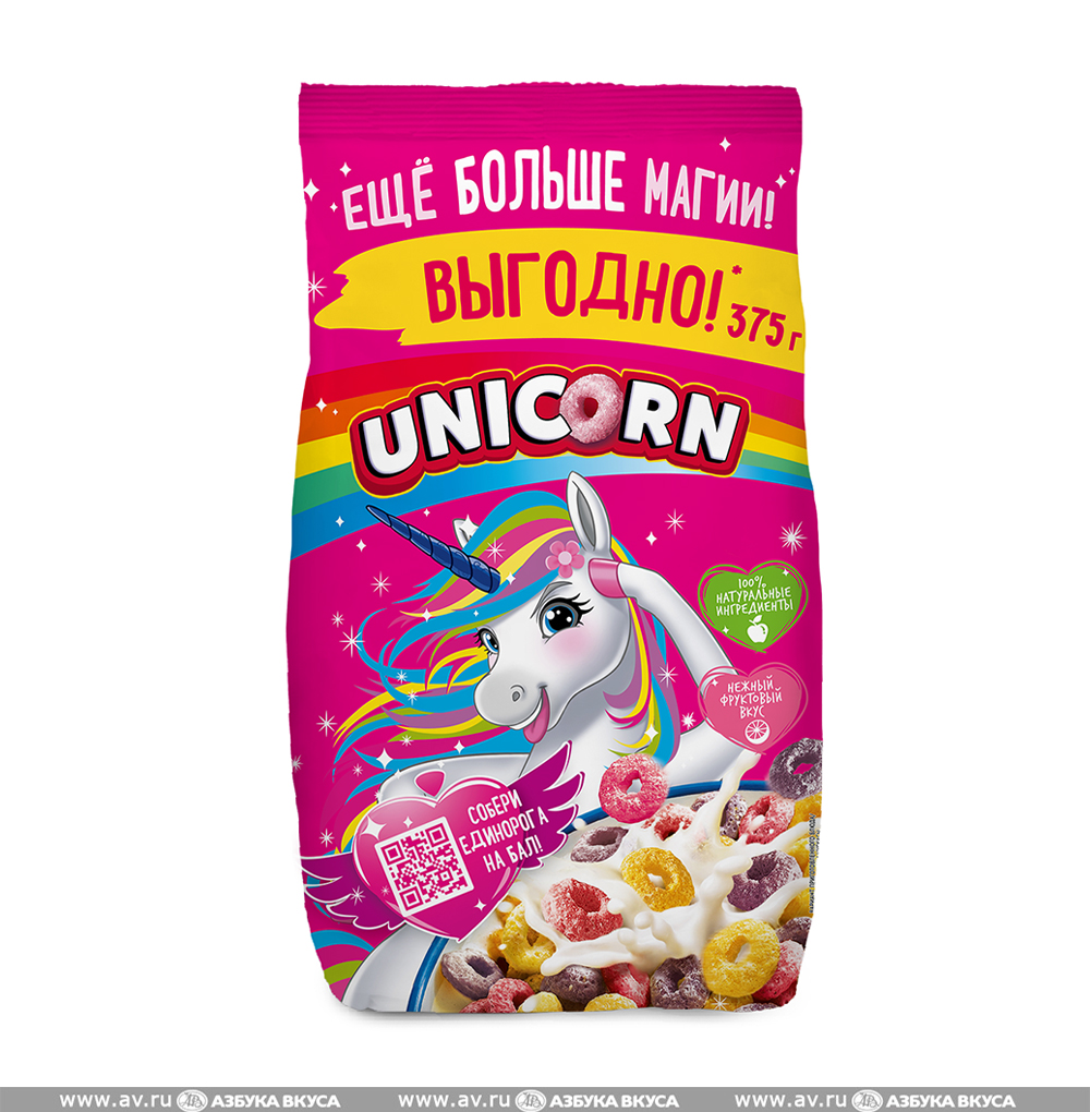 Изображение товара Завтрак готовый Unicorn «Радужные колечки» с фруктовым вкусом, Kellogg's, 375 г, Россия