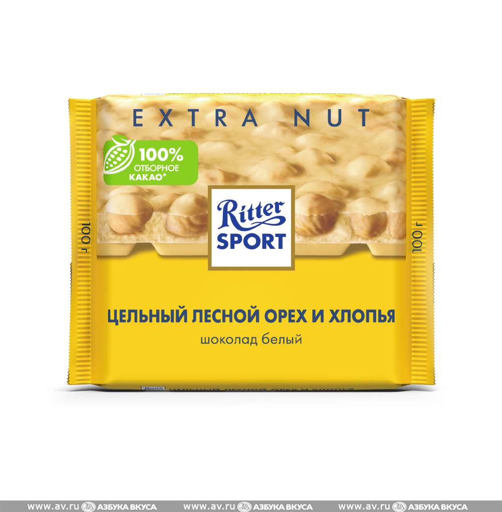 Изображение товара Шоколад белый с цельным лесным орехом и хлопьями, Ritter Sport, 100 г, Германия Изображение товара Шоколад белый с цельным лесным орехом и хлопьями, Ritter Sport, 100 г, Германия