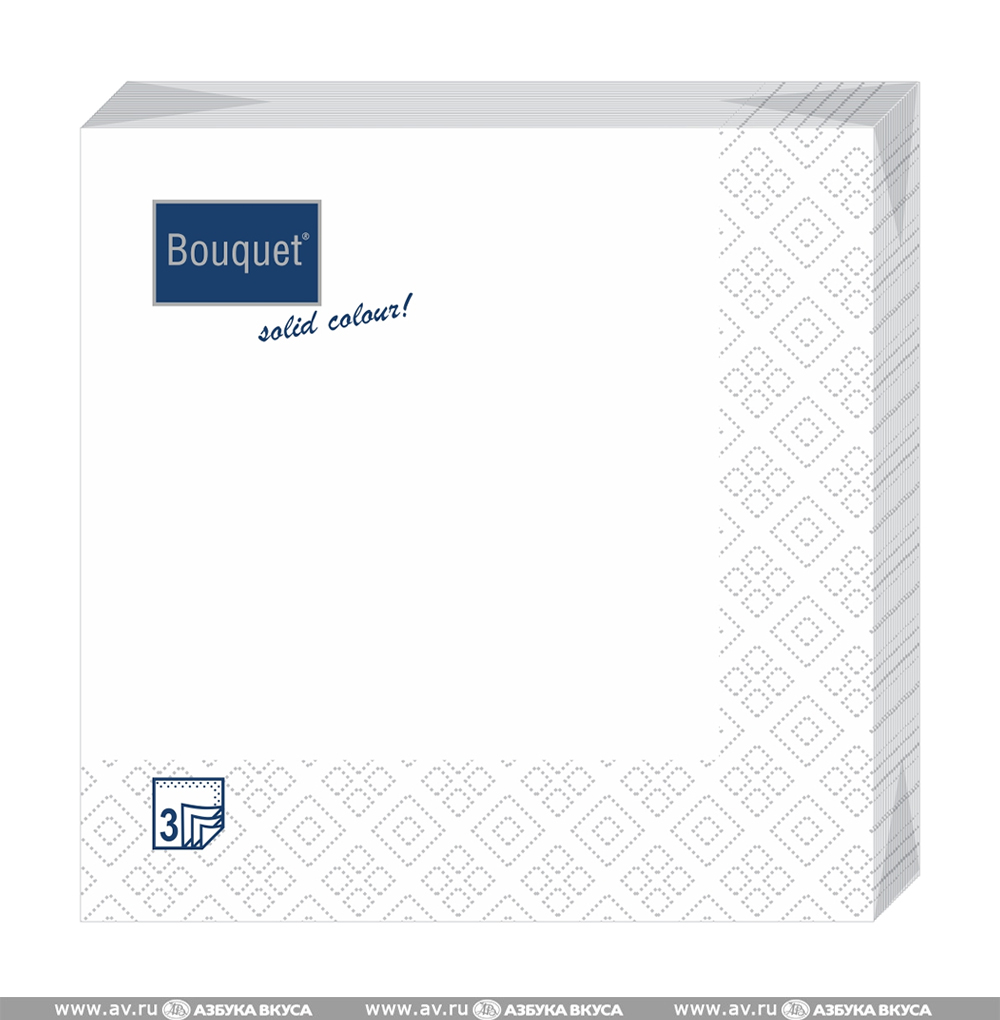 Изображение товара Салфетки бумажные Bouquet Solid Colour 3сл, белые, 33х33см, 20шт., Россия