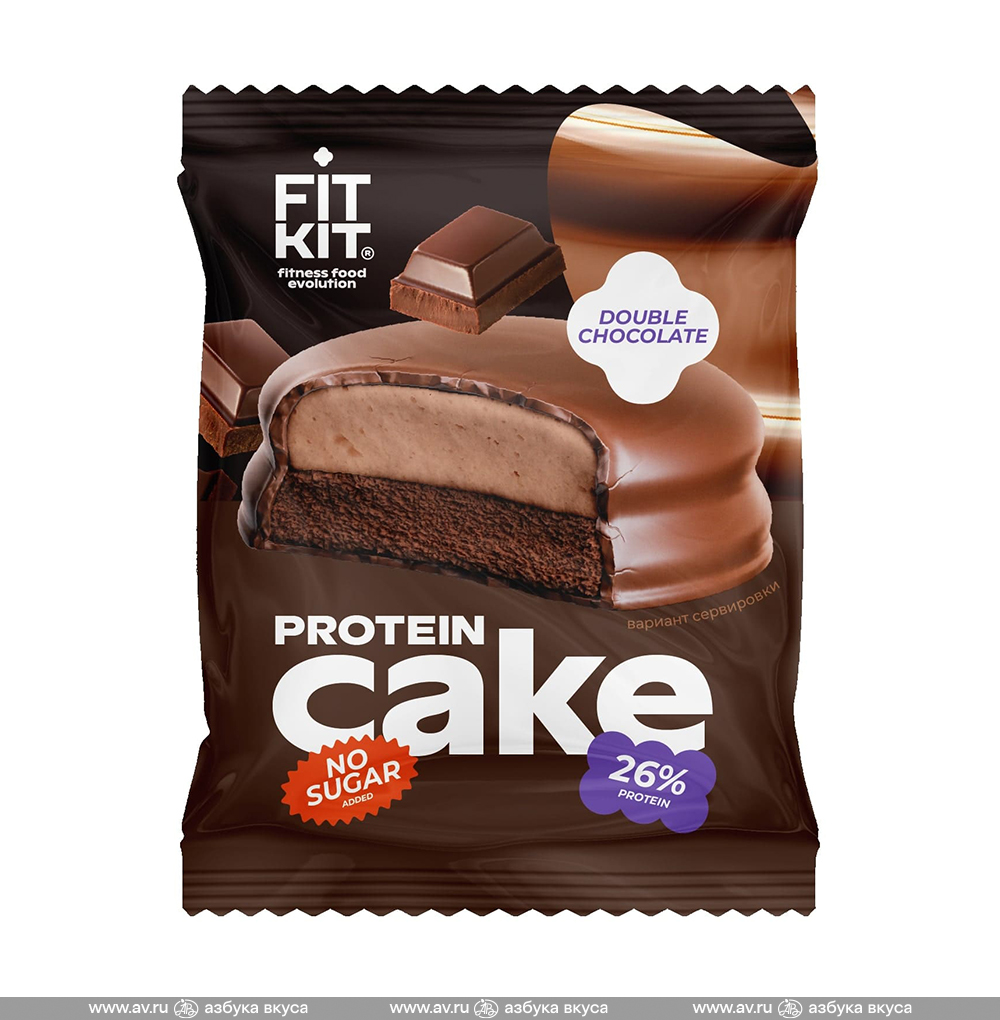 Изображение товара Печенье-суфле протеиновое Protein Cake «Двойной шоколад» глазированное (без сахара), Fit Kit, 50 г, Россия