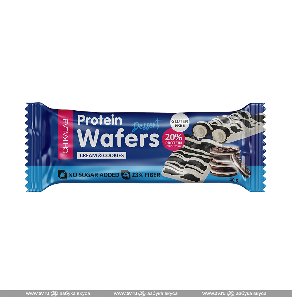 Изображение товара Батончик вафельный протеиновый Protein Wafers «Печенье-крем» (без сахара, без глютена), CHIKALAB, 40 г, Россия Изображение товара Батончик вафельный протеиновый Protein Wafers «Печенье-крем» (без сахара, без глютена), CHIKALAB, 40 г, Россия