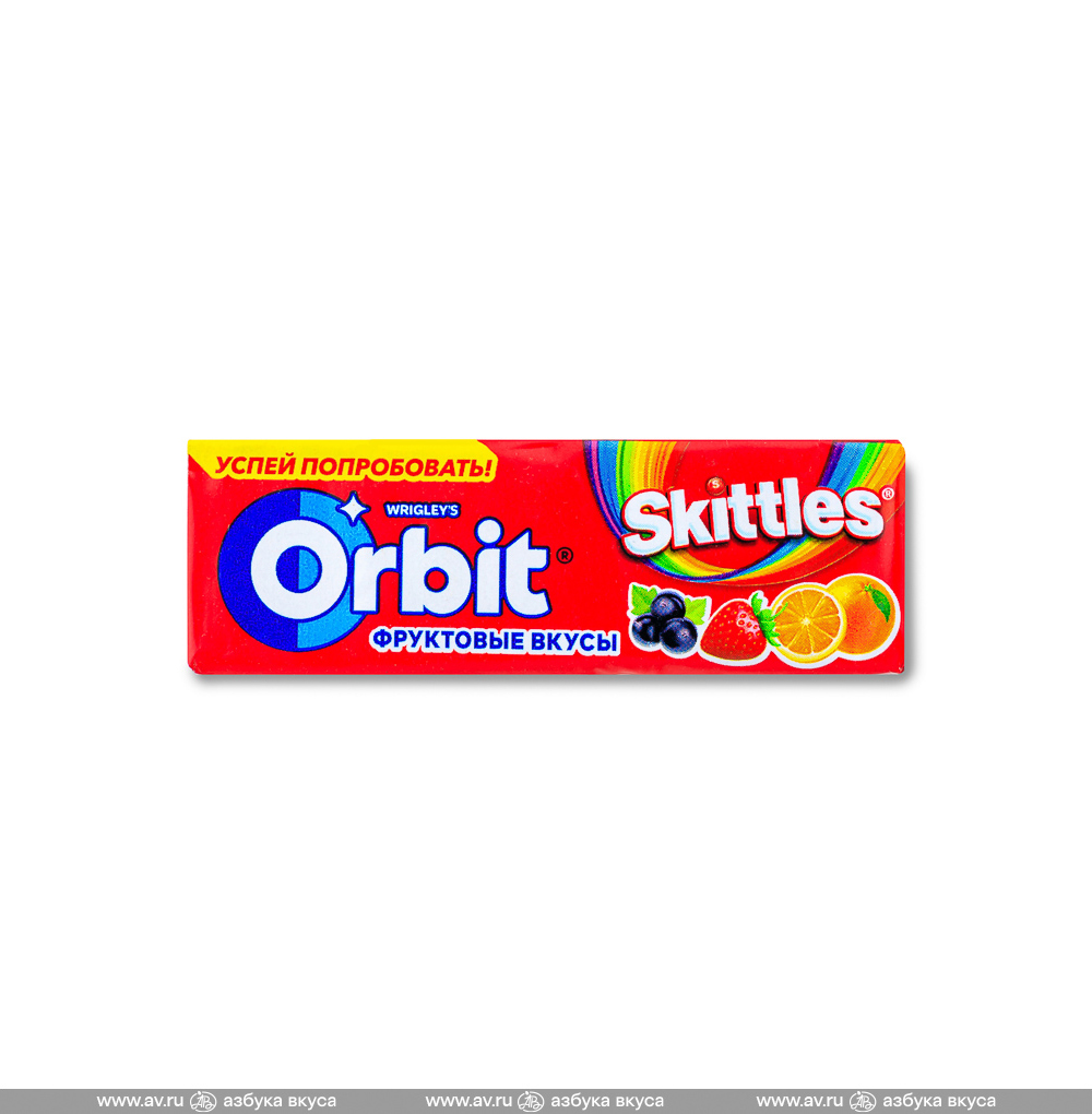 Изображение товара Жевательная резинка Skittles фруктовый микс без сахара, Orbit, 13.6 г, Россия Изображение товара Жевательная резинка Skittles фруктовый микс без сахара, Orbit, 13.6 г, Россия